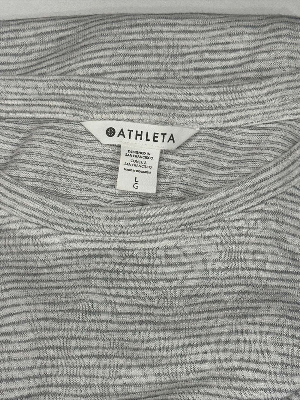 Athleta Gray & White Striped Crewneck Top